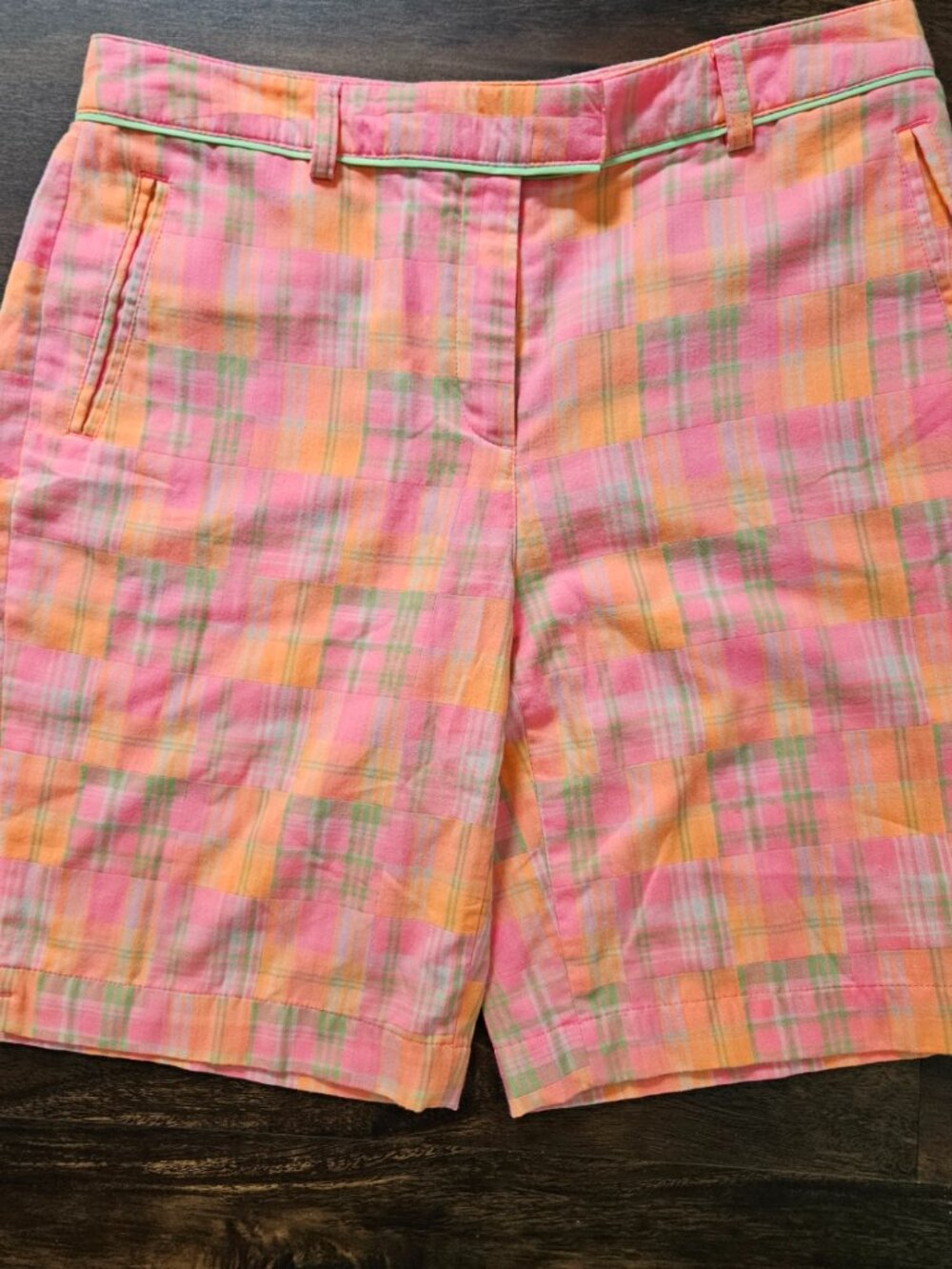 Lady Hagan Patchwork Bermuda Shorts Women Sz 6 Pink Plaid Cotton Golf Lghtwght